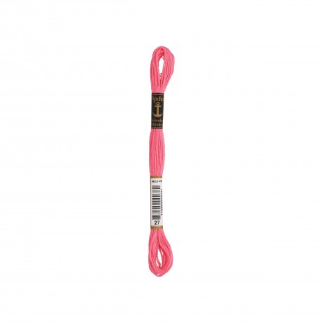 Meada de linha de bordar Anchor Stranded Cotton, filosele cor 27 rosa Meada de linha de bordar Anchor Stranded Cotton, filosele cor 27 rosa